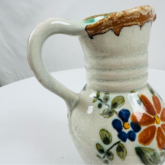 Vintage Mini Gouda Holland Floral Pitcher/Decanter Unique Handle - Picture 4 of 9